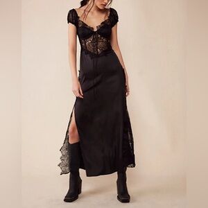 For Love & Lemons casey maxi black lace dress